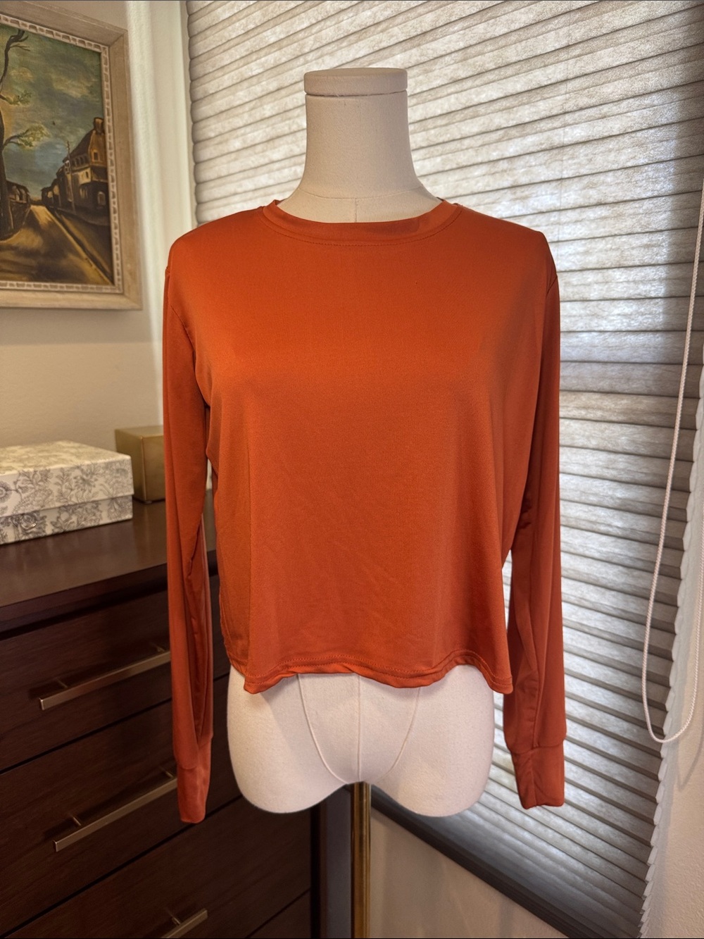 Real Essentials Women's Dry Fit Crop Top - Long Sleeve Crew. Size Small